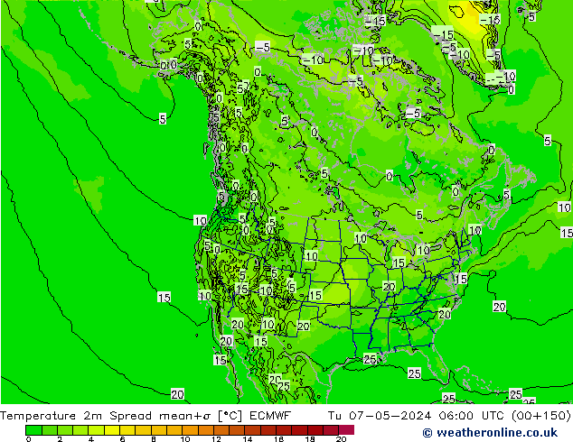 Temperature 2m Spread ECMWF Tu 07.05.2024 06 UTC