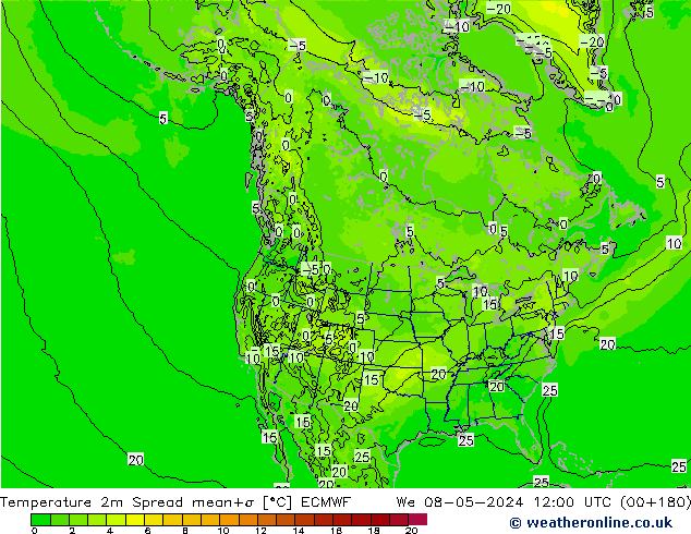 Temperature 2m Spread ECMWF We 08.05.2024 12 UTC