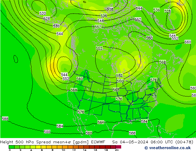 Height 500 hPa Spread ECMWF Sa 04.05.2024 06 UTC