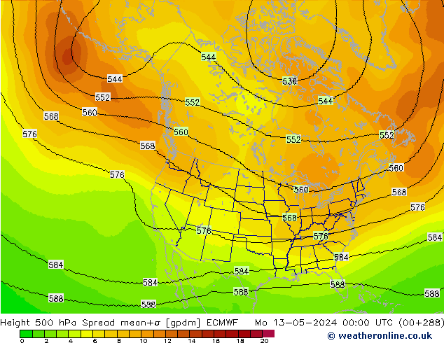 Hoogte 500 hPa Spread ECMWF ma 13.05.2024 00 UTC