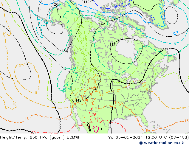 Height/Temp. 850 гПа ECMWF Вс 05.05.2024 12 UTC