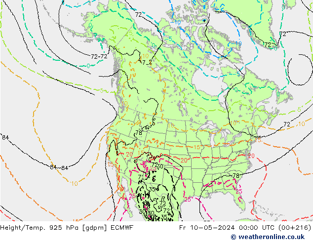 Height/Temp. 925 hPa ECMWF Fr 10.05.2024 00 UTC