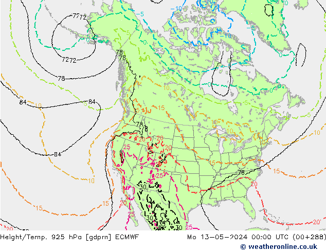 Height/Temp. 925 hPa ECMWF lun 13.05.2024 00 UTC