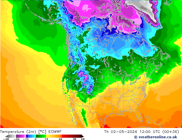 Temperature (2m) ECMWF Čt 02.05.2024 12 UTC