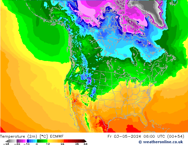 Temperatuurkaart (2m) ECMWF vr 03.05.2024 06 UTC