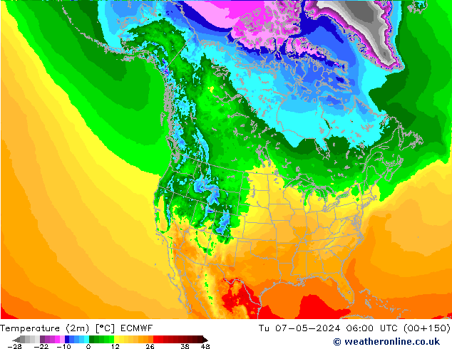 Temperature (2m) ECMWF Tu 07.05.2024 06 UTC