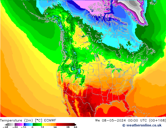 Temperaturkarte (2m) ECMWF Mi 08.05.2024 00 UTC