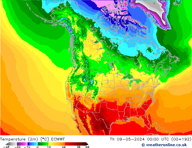 Temperatuurkaart (2m) ECMWF do 09.05.2024 00 UTC