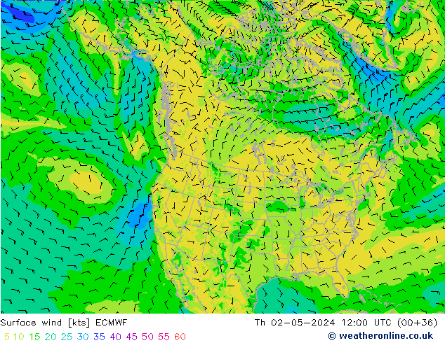 Viento 10 m ECMWF jue 02.05.2024 12 UTC