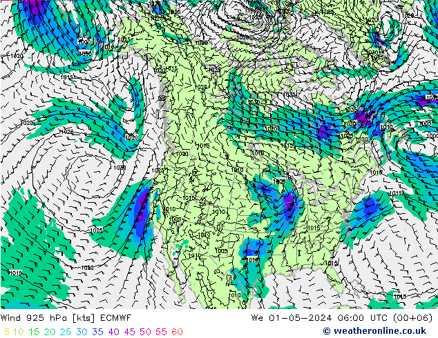 Wind 925 hPa ECMWF We 01.05.2024 06 UTC