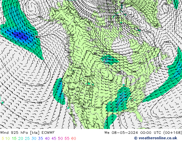 ветер 925 гПа ECMWF ср 08.05.2024 00 UTC