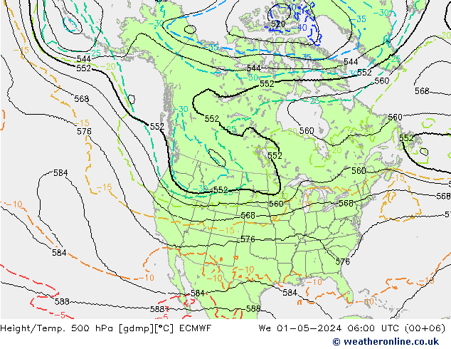 Height/Temp. 500 hPa ECMWF śro. 01.05.2024 06 UTC