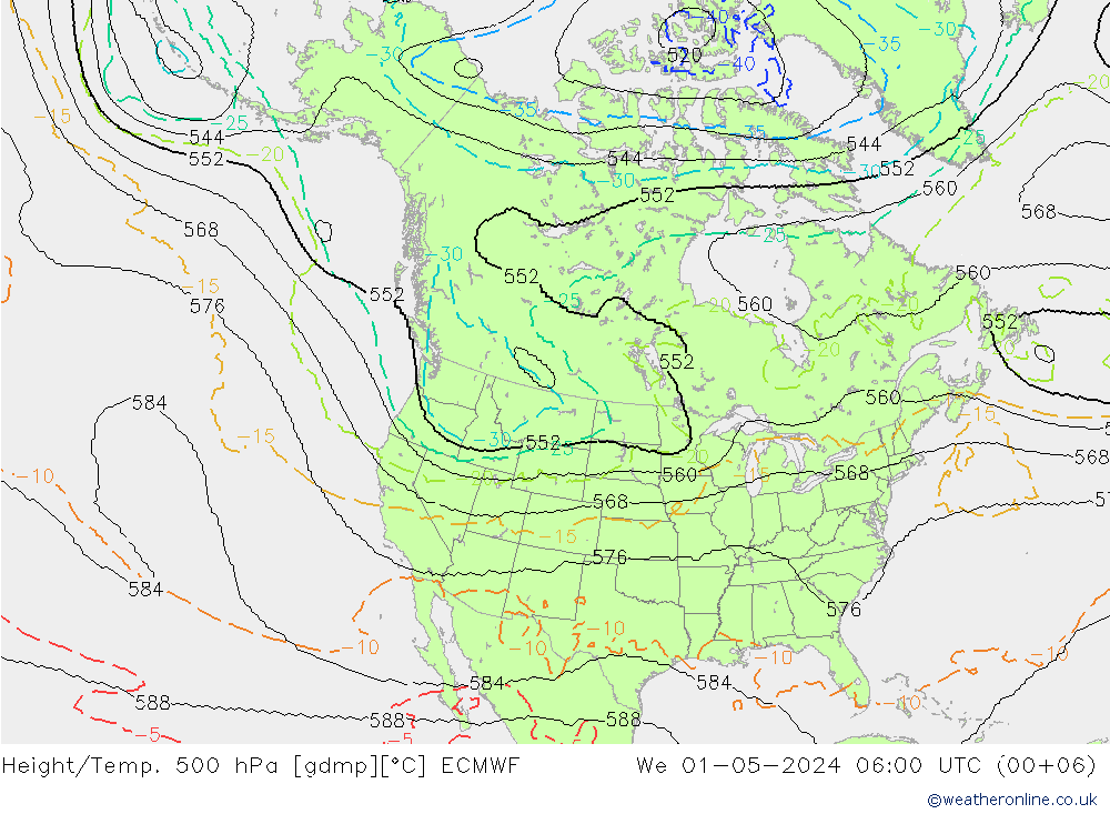 Height/Temp. 500 hPa ECMWF Qua 01.05.2024 06 UTC