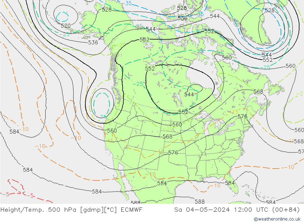 Height/Temp. 500 hPa ECMWF Sa 04.05.2024 12 UTC