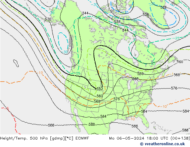 Height/Temp. 500 hPa ECMWF Mo 06.05.2024 18 UTC