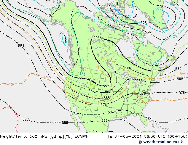 Hoogte/Temp. 500 hPa ECMWF di 07.05.2024 06 UTC