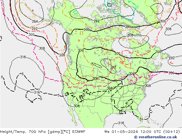 Height/Temp. 700 hPa ECMWF We 01.05.2024 12 UTC