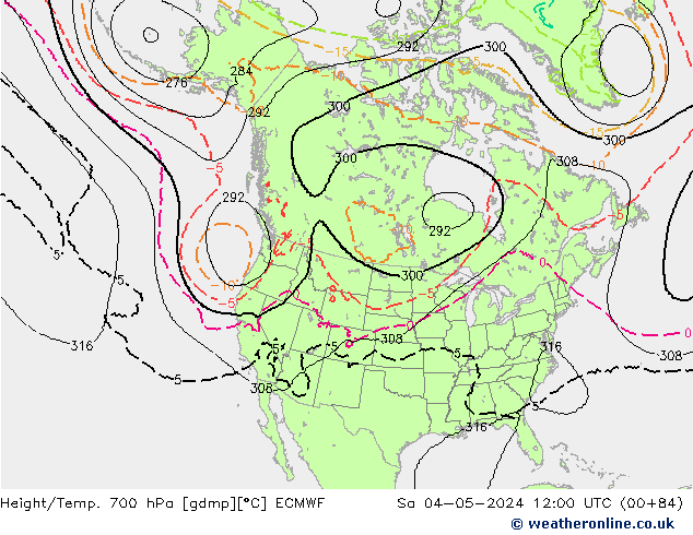 Height/Temp. 700 hPa ECMWF Sa 04.05.2024 12 UTC