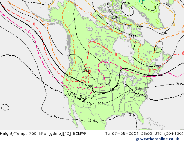 Hoogte/Temp. 700 hPa ECMWF di 07.05.2024 06 UTC