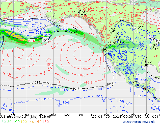 Jet Akımları/SLP ECMWF Çar 01.05.2024 00 UTC