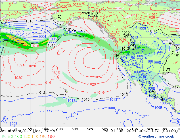 Jet stream/SLP ECMWF We 01.05.2024 00 UTC