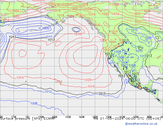 Pressione al suolo ECMWF mer 01.05.2024 06 UTC