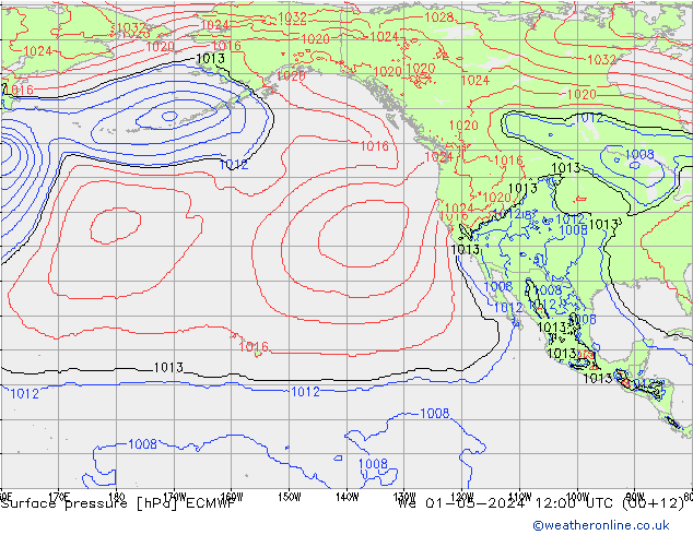 Surface pressure ECMWF We 01.05.2024 12 UTC