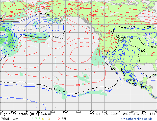 yüksek rüzgarlı alanlar ECMWF Çar 01.05.2024 18 UTC