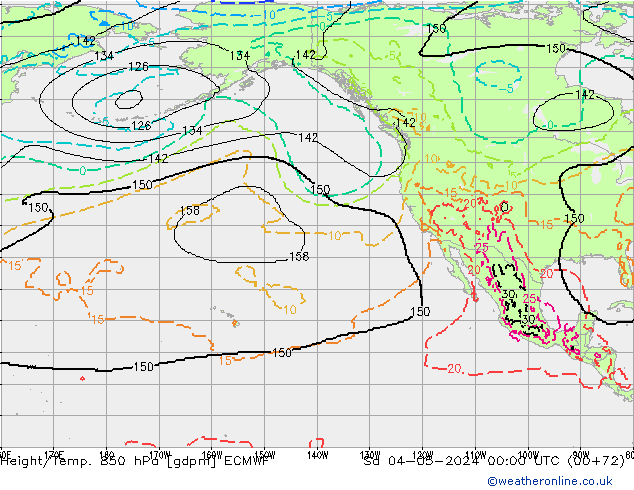 Height/Temp. 850 hPa ECMWF so. 04.05.2024 00 UTC