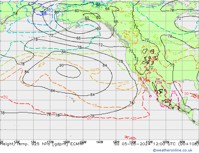 Géop./Temp. 925 hPa ECMWF dim 05.05.2024 12 UTC