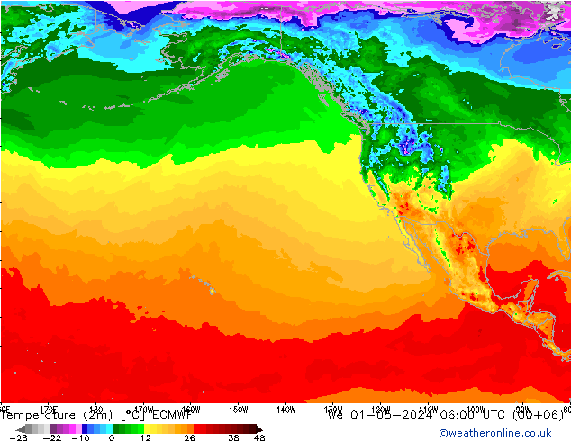 Temperatura (2m) ECMWF mer 01.05.2024 06 UTC