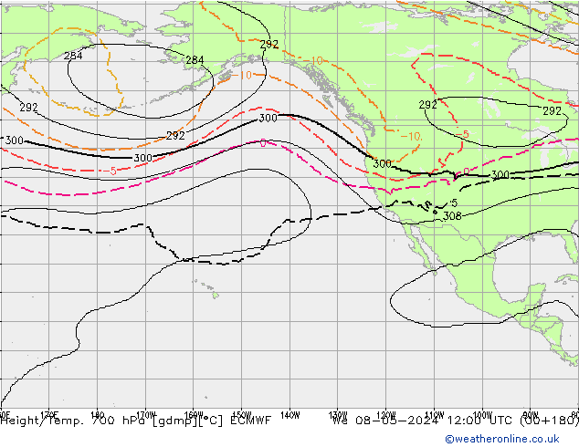 Height/Temp. 700 hPa ECMWF We 08.05.2024 12 UTC