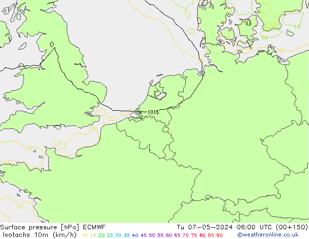 Isotachen (km/h) ECMWF Di 07.05.2024 06 UTC