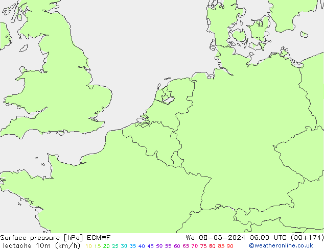 Eşrüzgar Hızları (km/sa) ECMWF Çar 08.05.2024 06 UTC