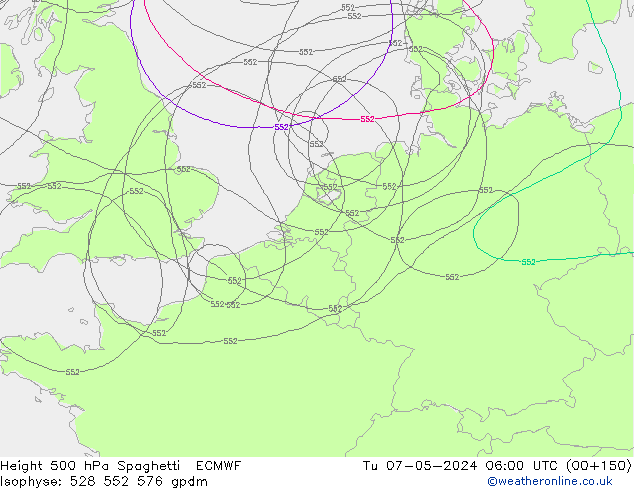 Height 500 hPa Spaghetti ECMWF mar 07.05.2024 06 UTC