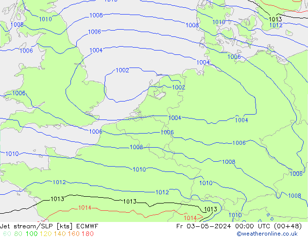 Corrente a getto ECMWF ven 03.05.2024 00 UTC