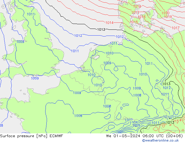 Surface pressure ECMWF We 01.05.2024 06 UTC