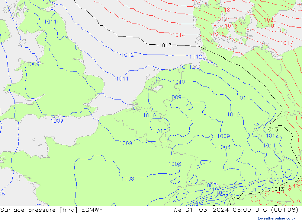 Bodendruck ECMWF Mi 01.05.2024 06 UTC