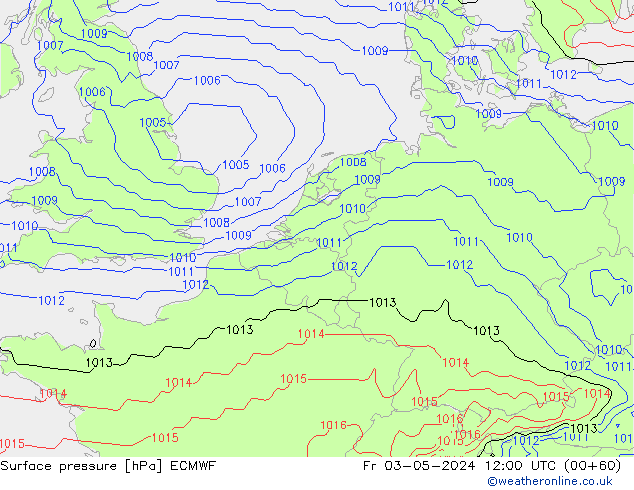 Atmosférický tlak ECMWF Pá 03.05.2024 12 UTC