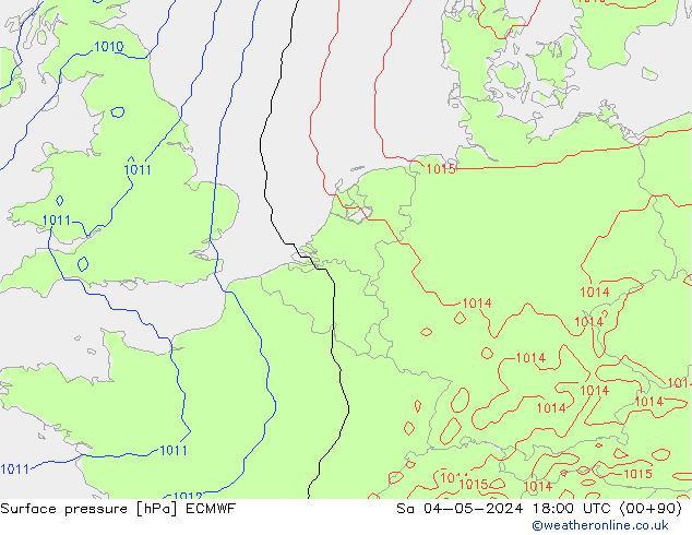 Presión superficial ECMWF sáb 04.05.2024 18 UTC