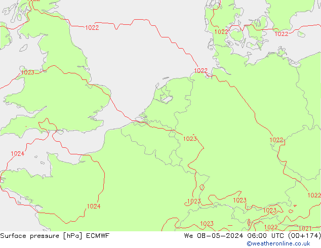 Surface pressure ECMWF We 08.05.2024 06 UTC