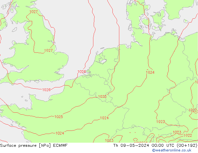 Pressione al suolo ECMWF gio 09.05.2024 00 UTC