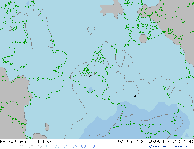 RH 700 гПа ECMWF вт 07.05.2024 00 UTC