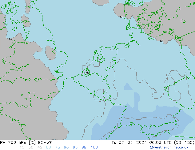 RH 700 hPa ECMWF Di 07.05.2024 06 UTC