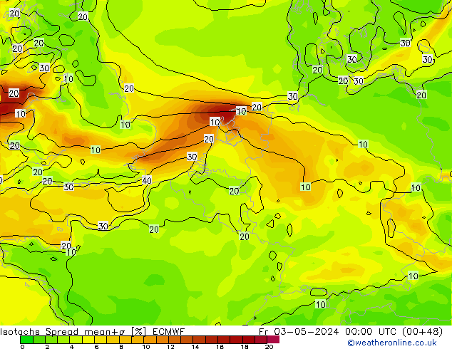 Isotachs Spread ECMWF ven 03.05.2024 00 UTC