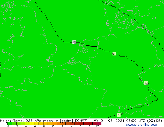 Height/Temp. 925 hPa ECMWF Mi 01.05.2024 06 UTC