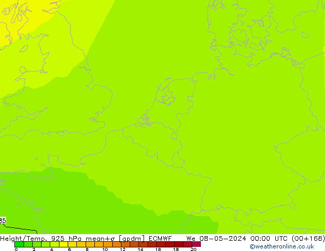 Height/Temp. 925 hPa ECMWF We 08.05.2024 00 UTC