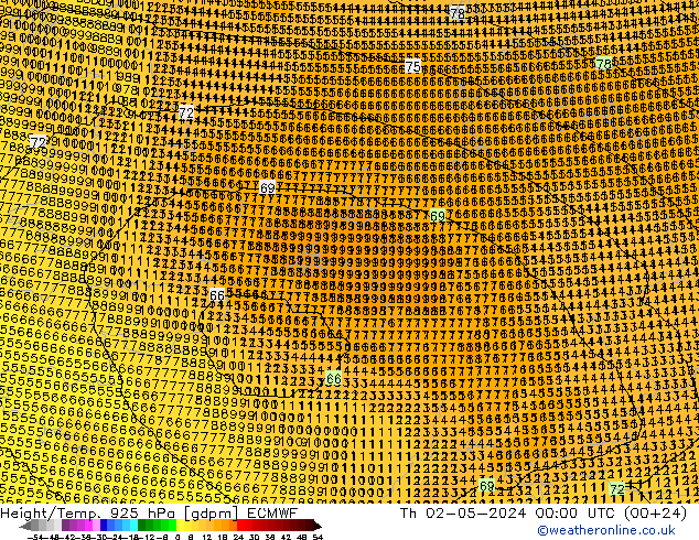 Height/Temp. 925 hPa ECMWF Qui 02.05.2024 00 UTC