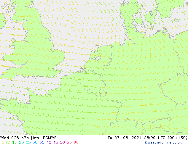 ветер 925 гПа ECMWF вт 07.05.2024 06 UTC