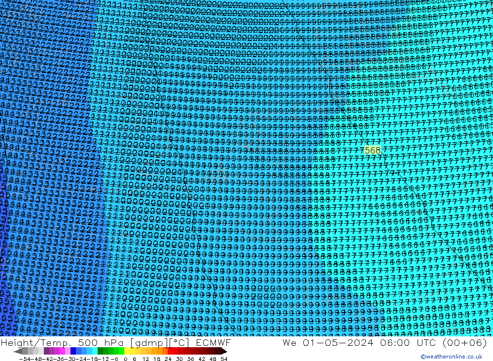 Height/Temp. 500 hPa ECMWF Mi 01.05.2024 06 UTC